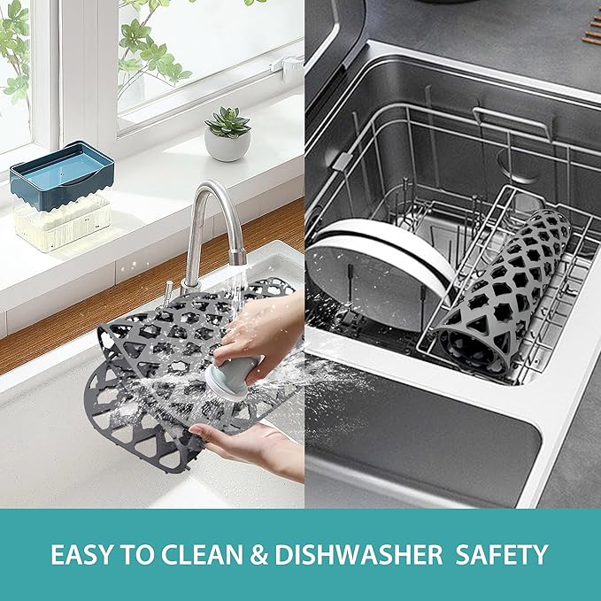 Sink Protectors for Kitchen Sink, Kitchen Sink Accessory - Silicone Mats Grid for Stainless Steel Strainer Bottom of Farmhouse Porcelain sinks (12”x11.5”)