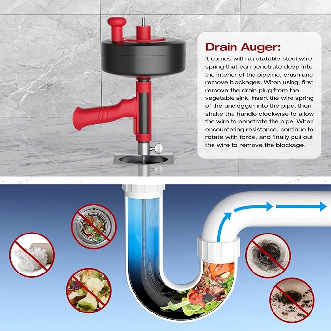 Drain Snake, Plumbing Snake With Drill Adapter, 35ft Heavy Duty Flexible Sink Steel Drain Auger Bathroom Hair Clog Removal Tool, Manual Or Powered - No auto retract or feed