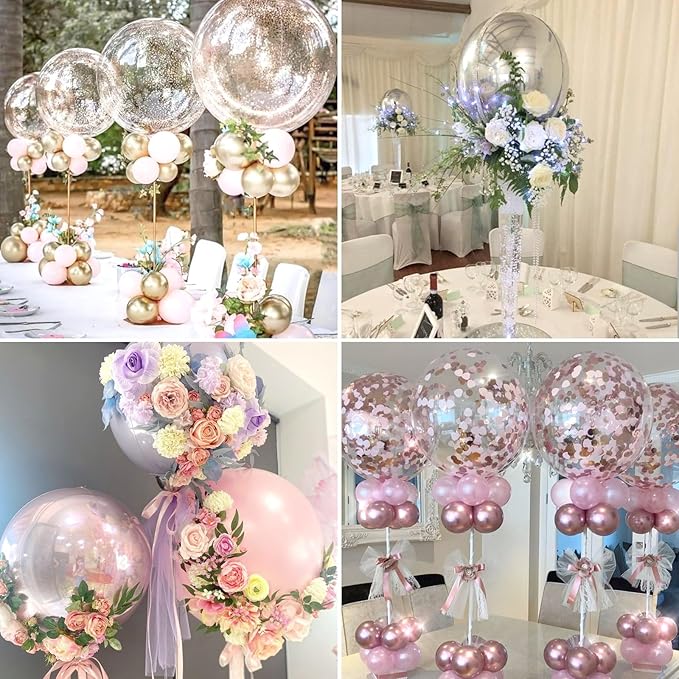 Reusable Acrylic Balloon Stand Kit – Heavy Duty Tabletop Display with Sticks and Base, Ballon Stands for Centerpieces, Centerpiece Table Decorations for Parties (12 Pack 24 inch)