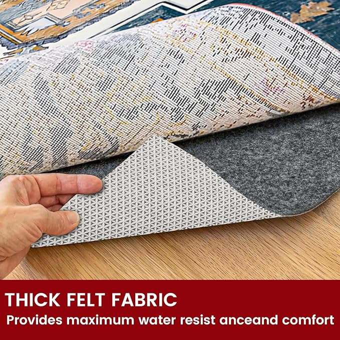 Waterproof Rug Pad, 4x4 ft Area Rug Non-Slip Carpet Pad, Non-Slip Rug Pads for All Floors and Finishes, Felt Pad for Hardwood Floors, Keeps Carpets in Place Soft and Safe
