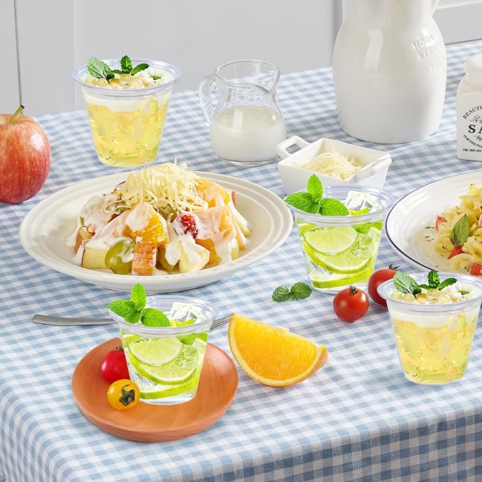 Lamosi 300 Pack 9 oz Clear Plastic Cups, Disposable Cups Wine Cocktail Punch, Sturdy & Food Safe Plastic Cup for Party & Wedding