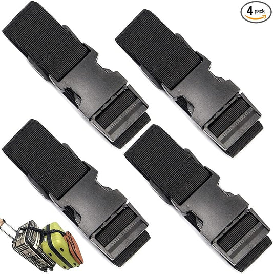 4-Pack Luggage Straps, Add Bag Luggage Straps to Connect Two Suitcases, Adjustable Luggage Belt Connector for Carry-On, Travel Attachment Accessories for Connecting Your 3 Luggage Pieces, Black