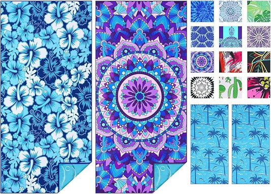 2 Pack Microfiber Thin Beach Towel Lightweight 71x32 Oversized Extra Large Sand Free Towels Quick Dry for Travel Pool Yoga Gym Sports Beach Accessories Vacation Essential Gift