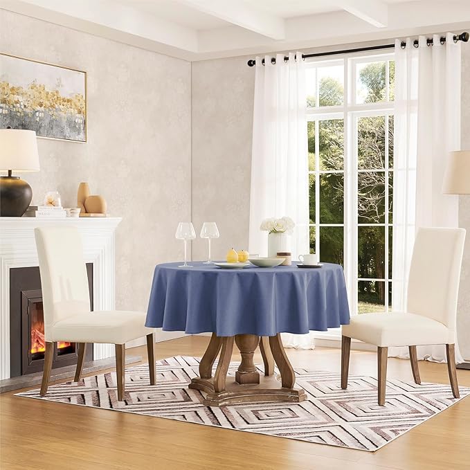 Veblandy Tablecloth Linen Textured Waterproof & Stain Resistant Table Cloth Wrinkle Free Decorative Fabric Farmhouse Table Cover for Dining/Party/Buffet/Wedding, 60 x 60 Inch, Demin Blue
