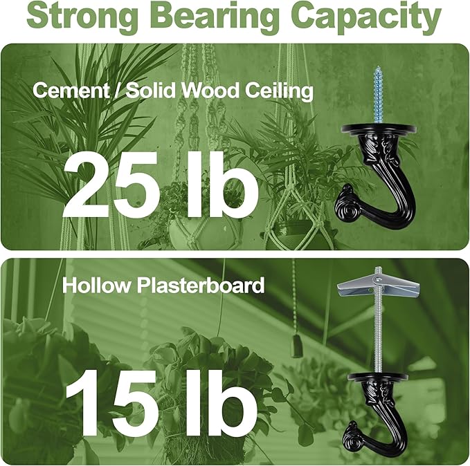 Aidoclip Ceiling Swag Hook Sets - Heavy Duty Hooks with Mounting Hardware for Hanging Plant, Ceiling or Extender Chains - Easy Install with Screws/Brackets (10 pcs - Black)