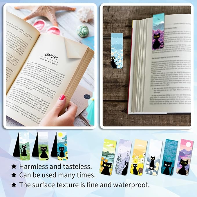 96 Pieces Magnetic Bookmarks Magnet Page Markers - Book Marks for Reading Women & Men with Storage Boxes - Gifts for Cat Lovers, Cute Magnet Bookmark Clips for Reading Pleasure (Cat Style A)