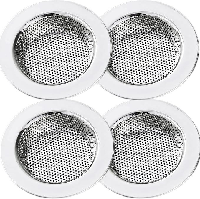 LASSHSWA Kitchen Sink Strainer Stainless Steel, Kitchen Sink Drain Strainer, Sink Strainers for Kitchen Sinks with Large Wide Rim 4.5" Diameter (4 Pack)