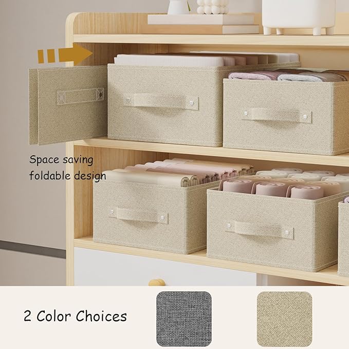 Collapsible Organizer Boxes, Fabric Storage Bins, Cube Baskets for Organizing Home, Office and Closet, Grey and Beige, 2 Pack, 16.1x9.8x6.4in