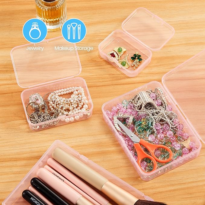 Goodma 8 Pieces Rectangular Empty Mini Plastic Organizer Storage Box Containers with Hinged Lids for Small Items and Other Craft Projects (Pink, 5.3 x 3.1 x 1.2 inch)