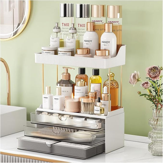 Strong 3-Drawer Bathroom Counter Organizer, 5-Tier Makeup Organizer, Versatile Perfume Organizer, Ideal for Bathroom Storage, Vanity, Large Skincare, Perfume, Gift, Grey