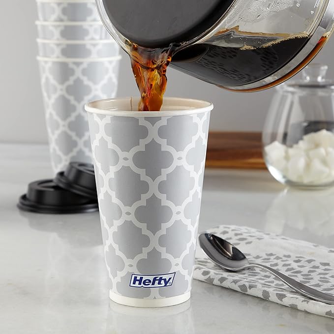 Hefty Paper Disposable Hot Cups with Lids, 16 Ounce, 20 Count