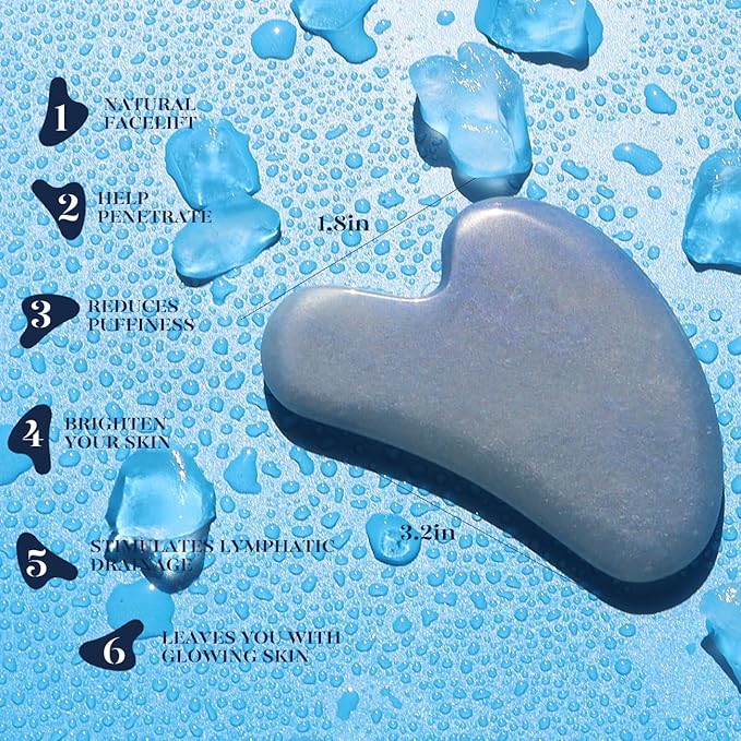 BAIMEI IcyMe Jade Face Roller & Gua Sha, Facial Beauty Roller Skin Care Tools, Self Care Gift for Men Women, Massager for Face, Eyes, Neck, Relieve Fine Lines and Wrinkles - Blue