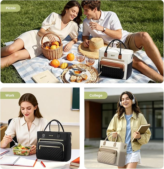 LOVEVOOK Insulated Lunch Bag Women,Wide Opening Adult Lunch Box Women with Cup Holder,X Large Leakproof Cooler Bag for Work Picnic Beach Family College Mom,Lunch Teacher Breast Pump Diaper Tote Bag