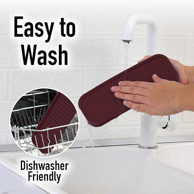 Zulay Kitchen (9x3.5) Silicone Sponge Holder for Kitchen Sink - Flexible Multipurpose Soap Tray - Sink Organizer for Kitchen, Bathroom, Makeup, Trinkets & More (Dark Mahogany)