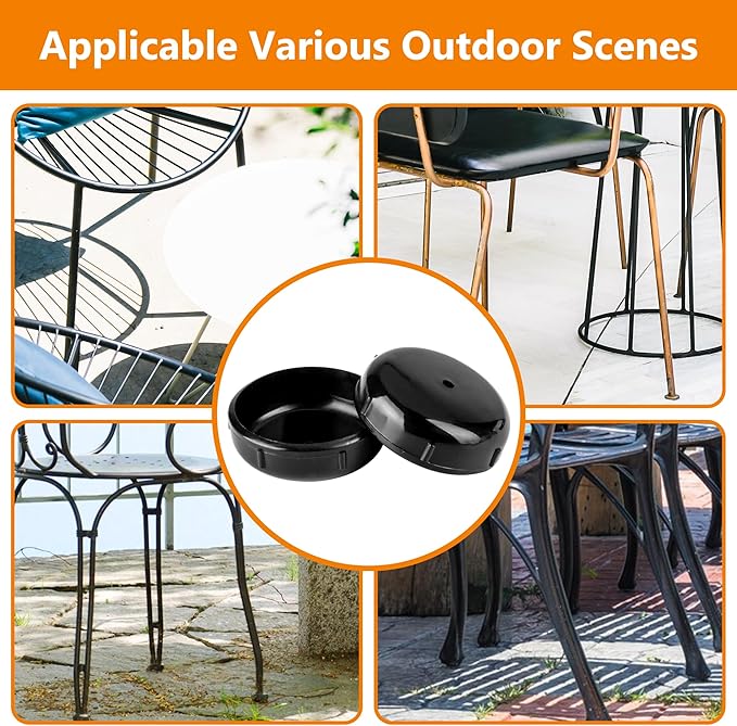 16-Pack Wrought Iron Patio Furniture Feet Caps 1-1/2 inch Round Plastic Outdoor Chair Leg Caps, PETOX Patio Chair Leg Caps for Metal Chairs, Patio Furniture Replacement Feet for Chairs & Tables, Black