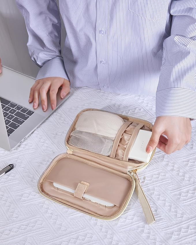 BAGSMART Electronic Cord Cable Organizer Travel Bag Case, Double Layers Tech Electronic Bag, Essentials for Charger, Cable, Phone, Flash drive, Beige