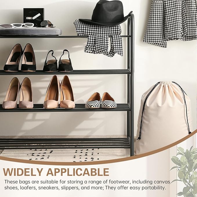 Amylove 2 Pcs Silky Velvet Shoe Bags for Travel Cloth Dust Pouch with Drawstring Closure Beige Shoe Pouch Storage Packing Organizers