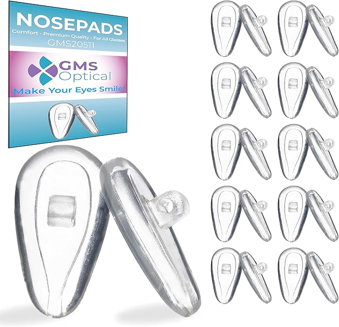 GMS Optical Comfort Line - 7mm Regular Wide/11mm Small Length - Air Bag Screw-in Soft Silicone Nose Pads for Glasses, Sunglasses, Glasses Repair Kit with Screws, Keep Glasses from Sliding (10 Pair)