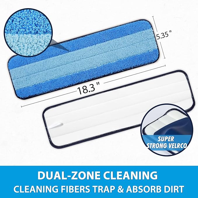 3 Pack Microfiber Cleaning Pads for Bona Mop, Safe for Hardwood and Hard-Surface Floors, Reusable Microfiber Mop Pads for 18 Inch Mop, No Residue, Super-Absorbent, Over 500 Machine Washes, Mr. Scrub
