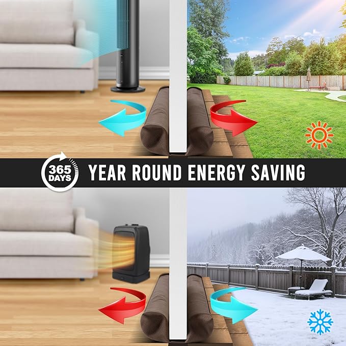 Comfyanno Under Door Draft Stopper - Bottom Door Gap Filler & Seal - Fits 24” to 30” Door, Block Cold Air, Noise, Sound, Wind, Bugs, Easy to Install, Double Side Block, No Adhesive, Brown
