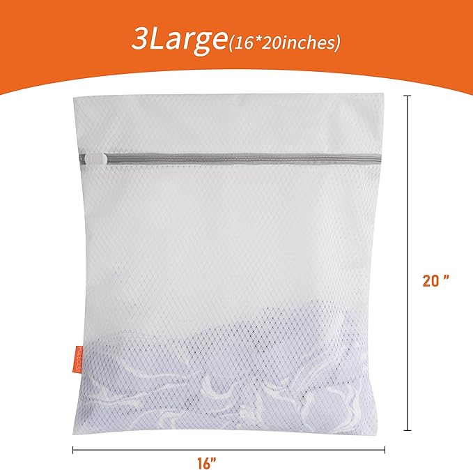 Polecasa 3Pcs 16 x 20 Inches Extra Durable 125g Diamond Mesh Laundry Bags with Sturdy Zipper for Delicates, Laundry Room Essentials for College, Dorm (3 Large)
