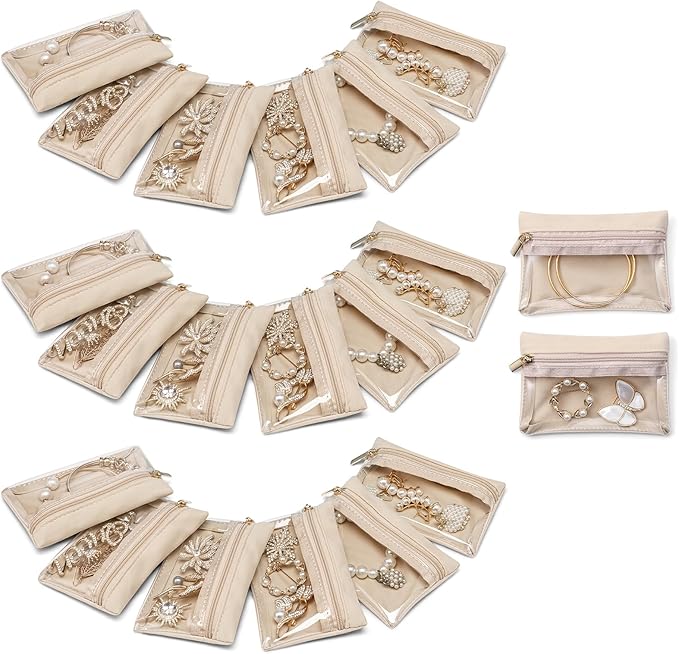 Vlando Jewelry Travel Case, Travel Jewelry Organizer with Clear Velvet Jewelry Bags Zipper Pouch for Women Girl Gift 20Pcs