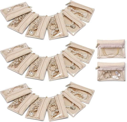 Vlando Jewelry Travel Case, Travel Jewelry Organizer with Clear Velvet Jewelry Bags Zipper Pouch for Women Girl Gift 20Pcs