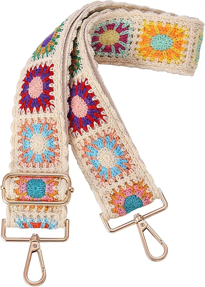 Wide Purse straps Crochet Flower replacement crossbody for Handbag Adjustable Embroidery Knit Guitar Shoulder strap
