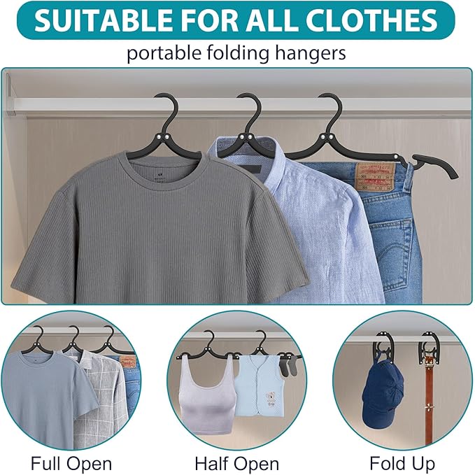 10 Pcs Travel Hangers Portable Foldable Travel Hanger Organizer, Plastic Cruise Ship Accessories Essentials Clothes Hanging Rack Folding Hangers for Traveling Camping Flying RV Europe Suitcase, Multi