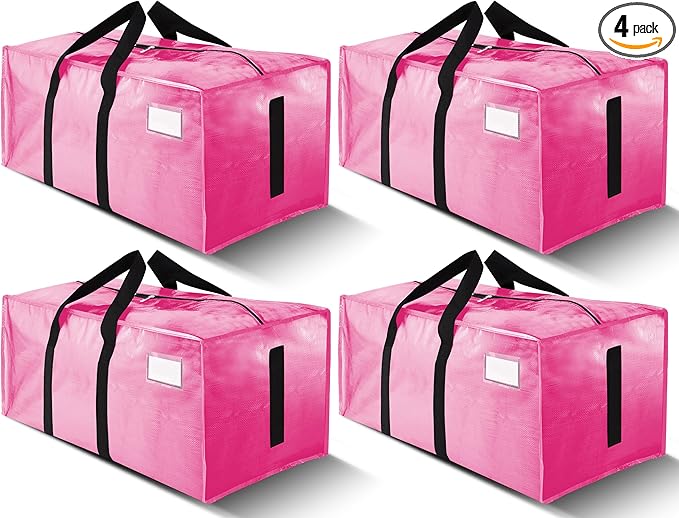 HOMESURE Supports 200lbs Heavy Duty Moving Bags - Strong Zipper & Wrap-Around Handles - Water-Resistant Storage Totes, Durable Alternative to Moving Boxes - 4 Pack - Pink
