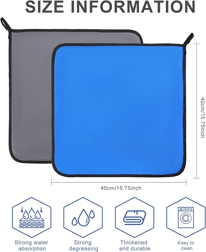 Nuenen 20 Count Microfiber Cleaning Towels for Cars 800 GSM Thick Plush Microfiber Cleaning Cloth Dusting Cloth Auto Detailing Absorbent Towels for Car Kitchen Window, 15.75 Inch (Grey and Blue)