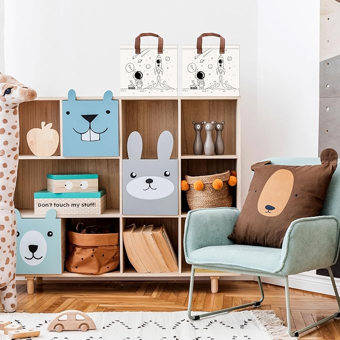 Spaceman Checkered Basket Waterproof Canvas Toy Storage Bin Room Decor Collapsible Outdoor Basket with Leather Handles Decor Blanket Baskets For Closets, Bedrooms, Gifts Baskets