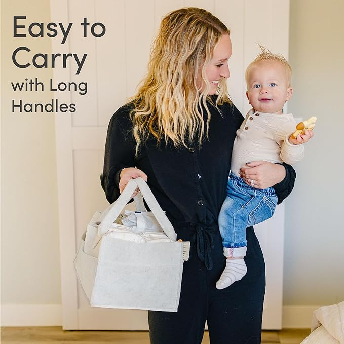 PUTSKA Baby Diaper Caddy Organizer - Nursery Storage Basket for Diaper Station, Baby Basket Shower Gift List and Registry Must-Have, Newborn Essentials, Nursery Decor for Boy or Girl-White,Extra Large