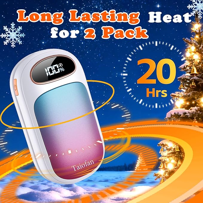 Rechargeable Hand Warmer 2 Pack, LED Display & 4 Levels, Ultrathin Electric Hand Warmers Portable USB Pocket Heater Fits Gloves for Hunting Essentials, Camping, Raynauds, Gifts for Christmas
