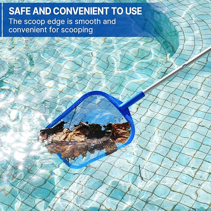Pool Net - Pool Skimmer Net with 5 Section Detachable Poles, 22.2''- 59.1'', Skimmer Net with Fine Mesh Net, Pool Leaf Net