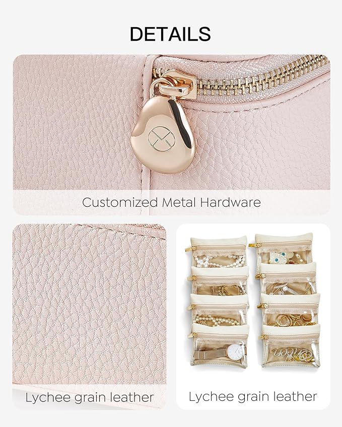 Vlando Gifts for Women, Jewelry Box with 8 Velvet Jewelry Bags Travel Jewelry Case for Women Girls Jewelry Organizer Necklace Rings Earrings Bags Gift Ideas for Birthday Bride (Pink)