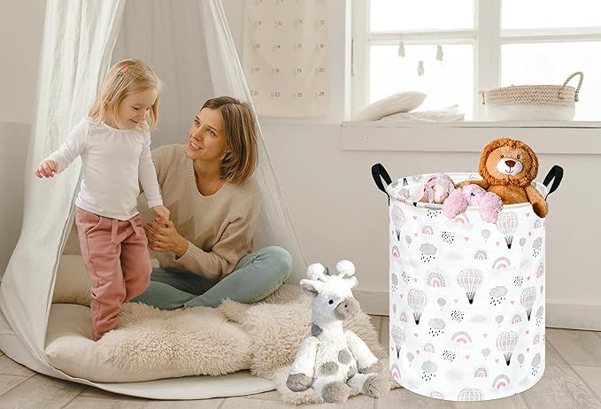 Hot Ait Balloon Print Round Laundry Hamper Storage Basket Bins Clothes Nursery Hamper for Home, Gift Storage Bins with Handles