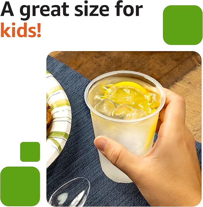 Amazon Basics Small Disposable Clear Plastic Cups, 9oz, 100 Count (Pack of 6)