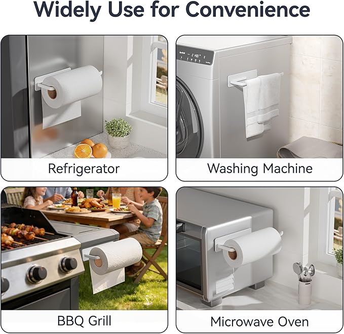Heavy-Duty Magnetic Paper Towel Holder Fits Jumbo Rolls, White, Suitable for Kitchens, RVs, Washing Machines, BBQ Carts