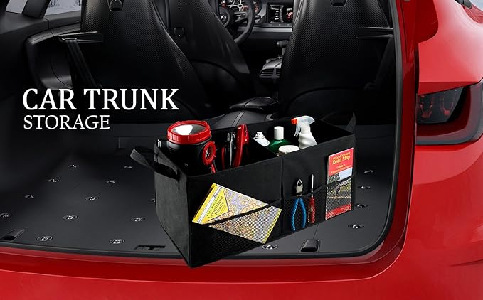 Handy Laundry Fold-Away Car Trunk Organizer – Non-Slip Securing Fasteners – 22 x 10 x 11 Inches – Prevents Shifting and Rolling (Black)