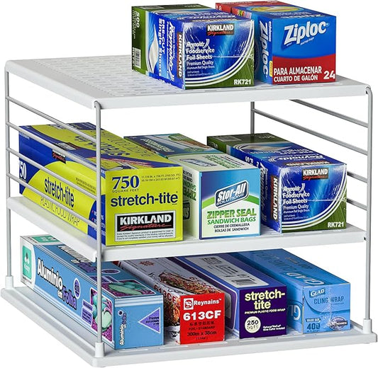 WANCHIY Upgraded Cabinet Organizers and Storage -Divided Compartment Holder for Plastic Bag, Wrap, Foil, Snack and Box for Kitchen Organization and Storage-Under Sink Organizers and Storage Suitable