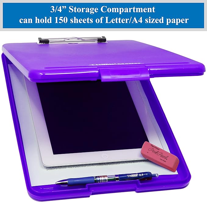 Think2Master Purple Plastic Storage Clipboard. | 25% Heavier & 25% Sturdier| Heavy Duty and Won’t Flex or Bend Like Other Brands (Compare The Weight). Storage Compartment Holds 150 Letter Sized Paper.