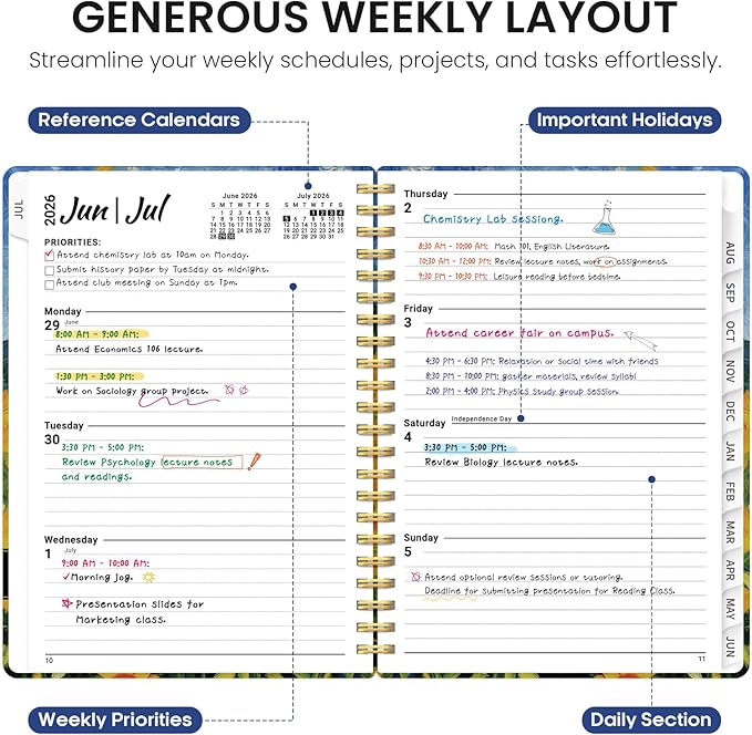 Planner 2026-2027, Academic Year Monthly and Weekly Calendar Planner, Jul 2026 - Jun 2027, Hardcover Teacher Student Planning Agenda book with Tabs, Perfect for School Office Supplies, 6.3" x 8.5" - Midnight Stroll