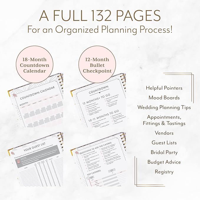 Your Perfect Day Wedding Planner Book and Organizer - Wedding Planner Book - Bridal Planning Binder with Countdown Calendar - Bride Gifts, Bridal Stuff, Notebook, Journal (MARBLED)