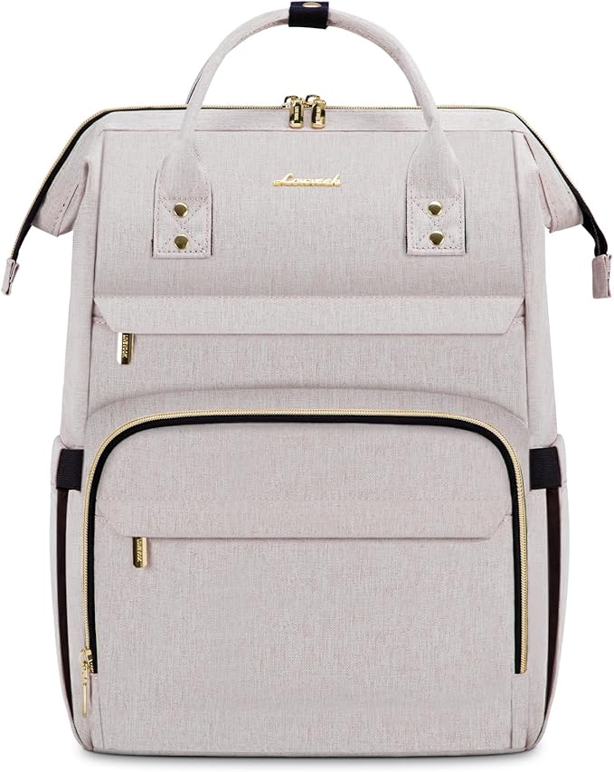 LOVEVOOK Laptop Backpack for Women, 17 Inch Professional Women's Travel Backpack Purse Computer Laptop Bag Nurse Teacher Backpack, Waterproof College Work Bags Carry-on Backpack with USB Port, Off-white