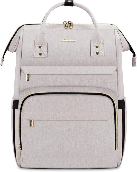 LOVEVOOK Laptop Backpack for Women, 17 Inch Professional Women's Travel Backpack Purse Computer Laptop Bag Nurse Teacher Backpack, Waterproof College Work Bags Carry-on Backpack with USB Port, Off-white