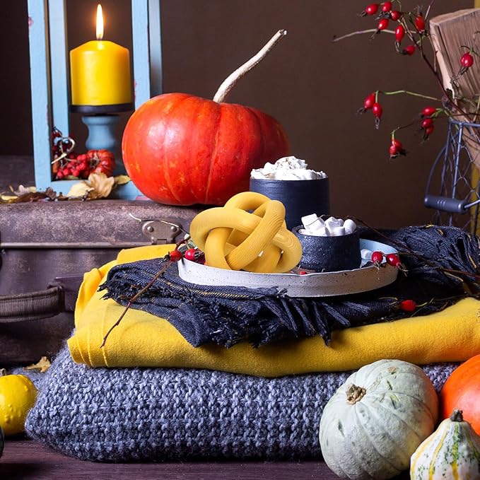 3 Link Wood Knot Decor - Hand Carved Coffee Table Decoration, Boho Chain Link Decor, Modern Shelf, Rustic Objects for Home Living Room Bedroom(Yellow)