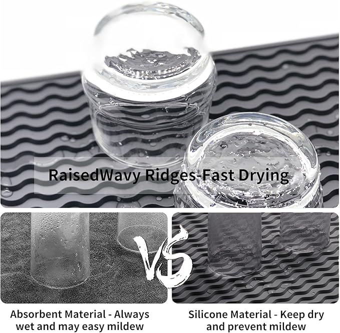 ZLR Silicone Dish Drying Mat for Kitchen Counter, Eco-Friendly Fast Dry Dish Mat, Easy Clean Multi Usage Drying Matt, Heat Resistant Trivet, 12" x 16" Large, Dark Gray