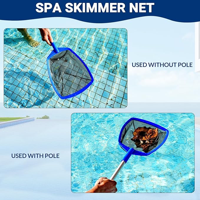 Pool Skimmer Net, Hot Tub Skimmer Spa Net with Pole, 26.3'', Ultra Fine Mesh Skimmer Rake, Swimming Pool Leaf Skimmer Net with Aluminum Pole, Spa Hot Tub Skimmer for Fast Cleaning, Leaves, Debris