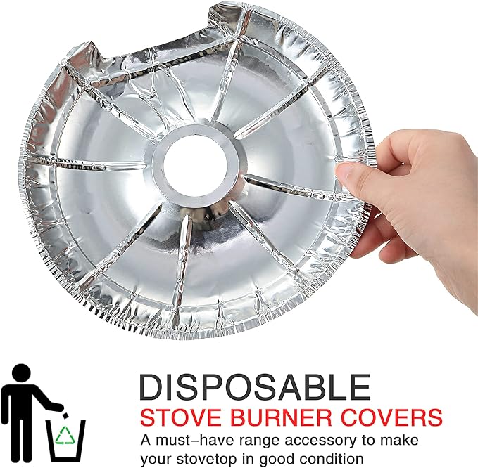 Dreyoo 100 Pcs Electric Stove Burner Covers, Disposable Aluminum Foil Drip Pan Liners, 6.25 and 8 Inch Round Burner Liners to Keep Stove Top Clean from Oil and Food Drips